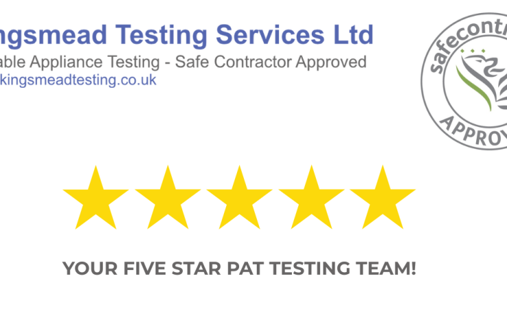 Image shows the Kingsmead Testing Logo with five gold stars underneath, to reflect positive Google Reviews